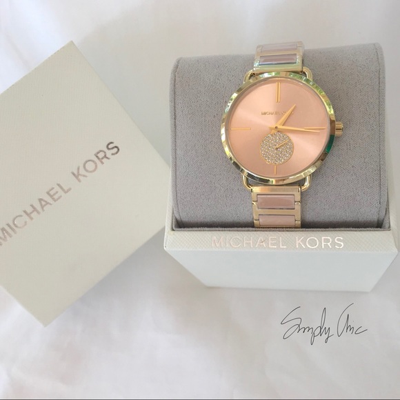 New MK Portia Rose Sunray Dial Two Tone Watch - Picture 5 of 8